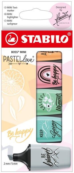 STABILO Textmarker BOSS® MINI Pastellove Grau/Rouge/Türkis/Orange/Fuchsie/Minzgrün 5er Set