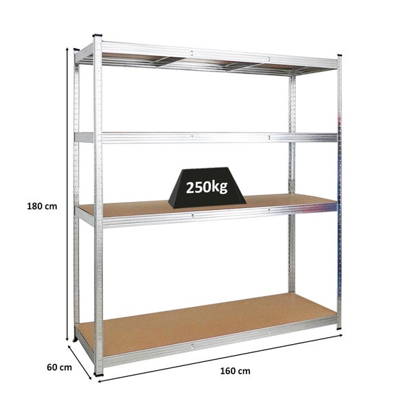 PROREGAL Schwerlastregal Taurus XL mit TÜV/GS Zertifizierung HxBxT 180 x 160 x 60 cm Fachlast 250 kg Verzinkt