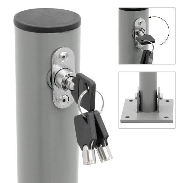 ECD Germany 2x Parkplatzsperre klappbar, rund, 71 cm, 3 Schlüsseln, Parkpfosten aus Stahl, Anthrazit mit roten Warnstreifen, Absperrpfosten Sperrpfosten Parkplatz-Barriere Park Pfosten Poller Standfuß