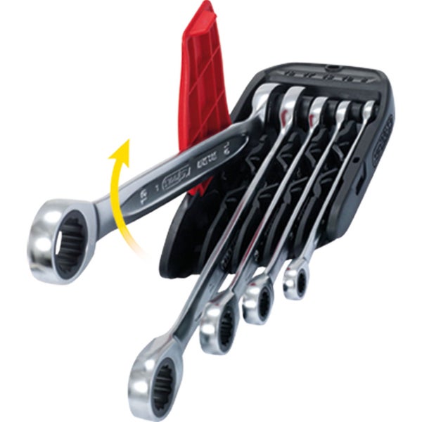 Satz Ringratschenschlüssel im Halter mit Schwenkfunktion