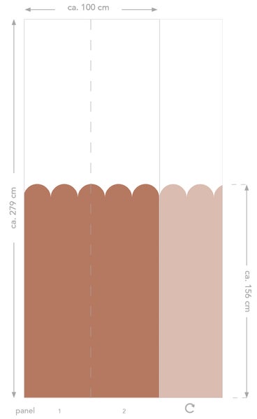 Abmessungen einer Bordüre, circa 100 cm breit und 279 cm hoch