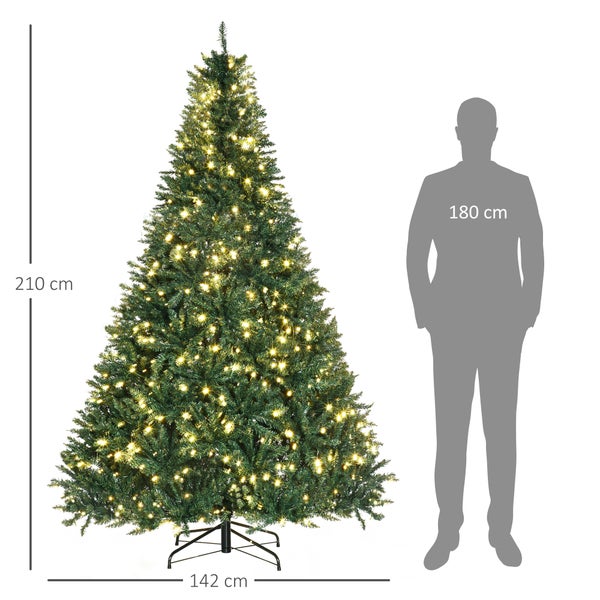 HOMCOM künstlicher Weihnachtsbaum, 210 cm Christbaum mit 2154 Spitzen, 700 LED-Leuchte, rutschfesten Metallständer, für Indoor, Weihnachten Deko, Grün