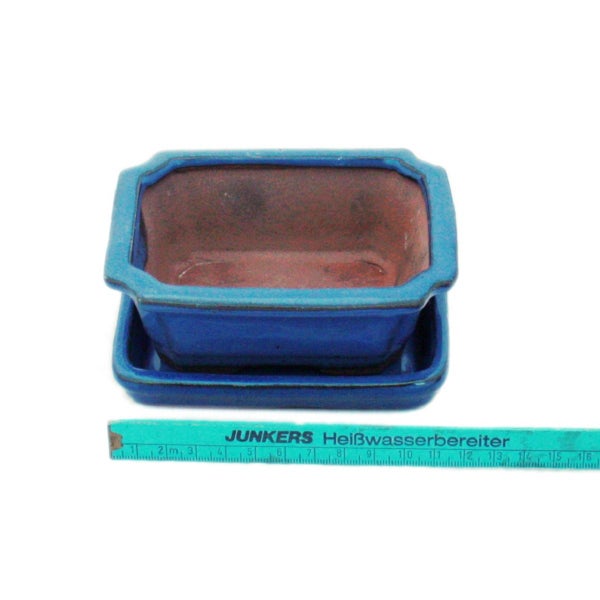 Bonsai-Schale mit Unterteller Gr. 1 - Blau -  eckig - Modell G13 - L 12cm - B 9,5cm - H 4,5 cm