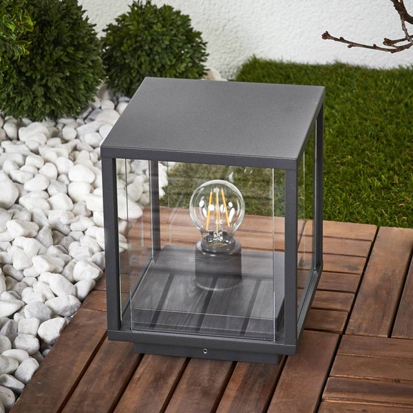 Lucande Außenleuchte Annalea (spritzwassergeschützt (Modern) in Schwarz aus Aluminium (1 flammig, E27) - Wegeleuchte Pollerleuchte Wegelampe Sockelleuchte