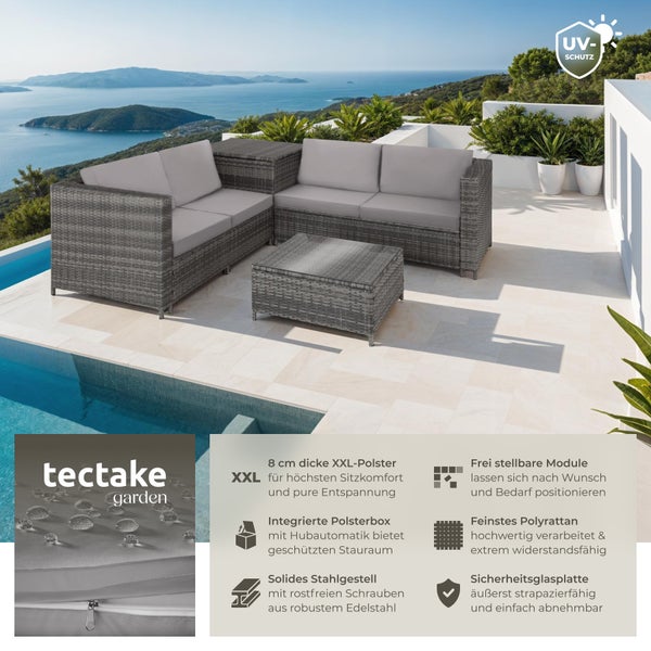 Rattan Lounge tectake Siena mit Sicherheitsglasplatte für 4 Personen grau/hellgrau