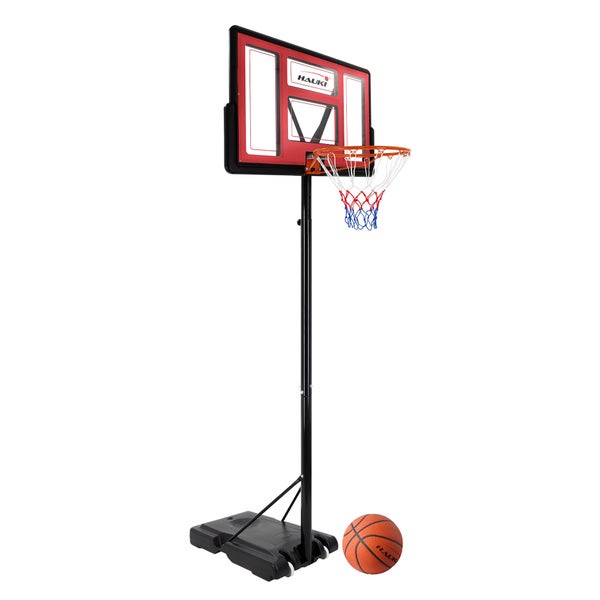 Hauki Basketballkorb-Set Outdoor mit Ständer, Rollen, Ball und Pumpe, Rot, höhenverstellbar 235-295 cm, Basketballständer mobil, Korbanlage tragbar, befüllbar, Basketballanlage für Kinder/Erwachsene