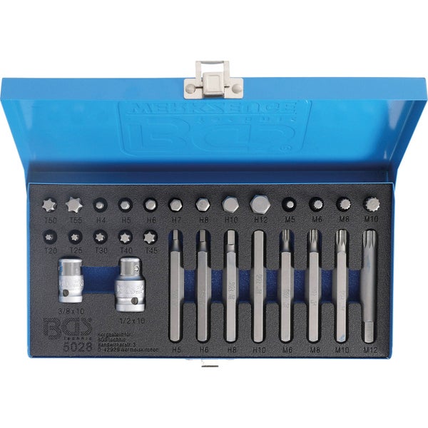 BGS Technic Logo Werkzeugsatz mit Bits, Steckschlüsseln und Schraubendrehern in einer blauen Box