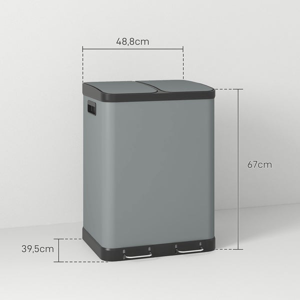 HOMCOM Mülleimer 2 x 30L Treteimer Kosmetikeimer Abfalleimer mit Deckel und Fußpedal, Müllbehälter mit Inneneimer, für Wohnzimmer, Büro, Metall, 48,8 x 39,5 x 67 cm