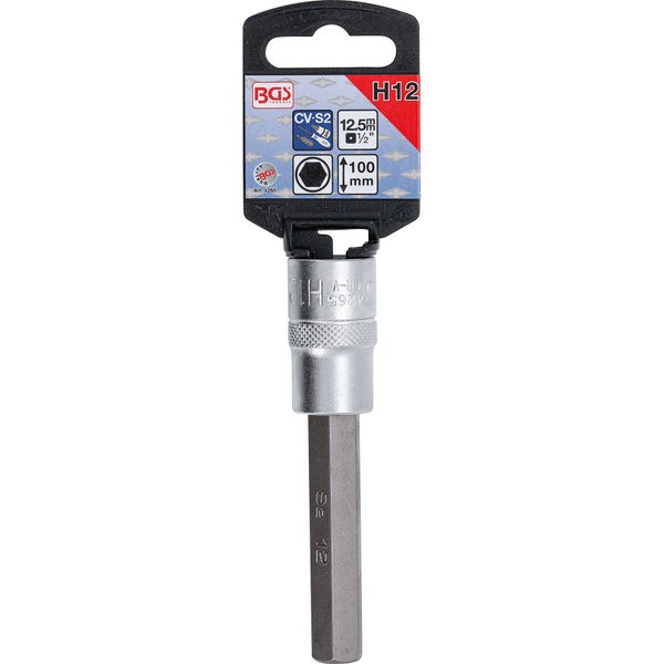 BGS Technic Logo H12 Innensechskant-Bit mit 12,5 Millimeter Antrieb, 100 Millimeter Länge