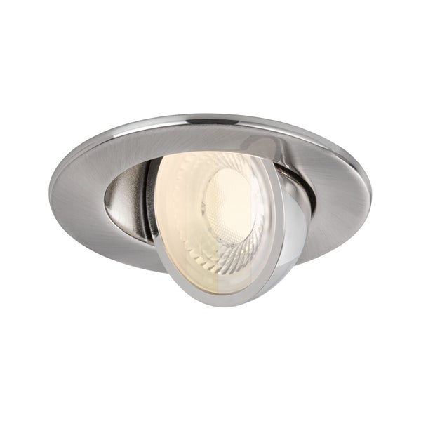 Runder LED-Einbaustrahler aus Metall, schwenkbar, Silber.