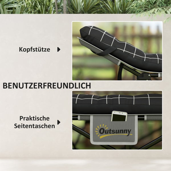 Outsunny Campingbett klappbar Klappbett Feldbett mit Seitentasche Matratze Rutschfest Gästebett bis 150 kg belastbar Outdoor Oxford Schwarz 190 x 67 x 37 cm