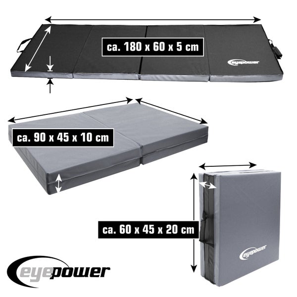 180x60 Klappbare Gymnastikmatte - 5cm dicke Turnmatte Grau Schwarz