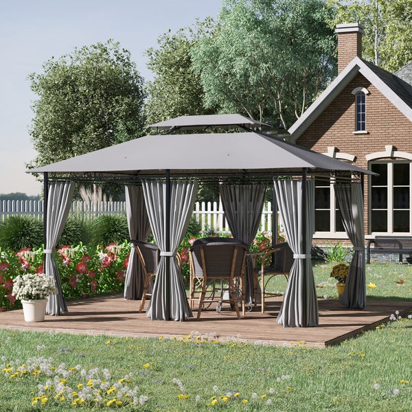 Outsunny Pavillon, 300L x 400B x 265H cm, Stahl, Polyester-Gewebe, Dunkelgrau