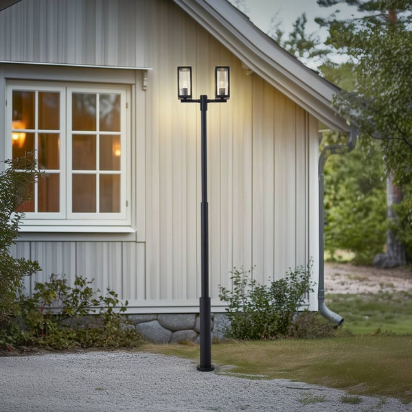 Lucande Mastleuchte außen Siveta (Modern) in Schwarz aus Aluminium (2 flammig, E27) - Kandelaber Außenleuchte