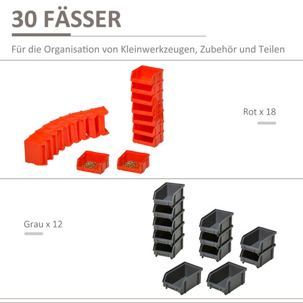 DURHAND, Werkzeuglochwand, Wandregal, 37,5L x 18B x 63H cm, Kunststoff, Rot+Grau+Schwarz