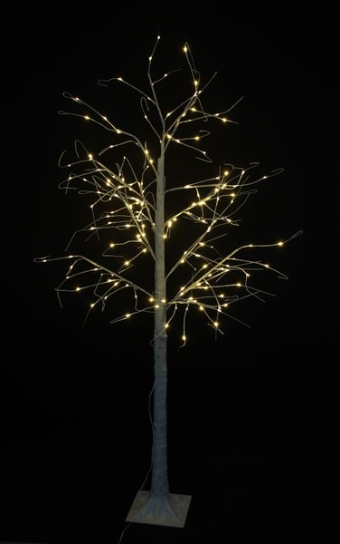Dekorativer LED Lichterbaum in Birkenoptik mit warmweißen Lichtpunkten zur Innen- und Außenbeleuchtung.