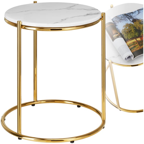 Beistelltisch tectake Ellsa 43 x 43 x 50,5 cm hochwertige Marmorplatte weiß/gold