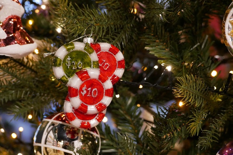 Glasornament Jetons, Rot/Grün Glanz, 10cm, 1 Stck., Weihnachtsbaumkugeln, Christbaumschmuck, Weihnachtsbaumanhänger