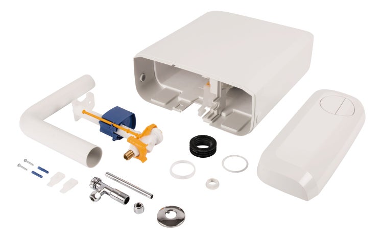 Calmwaters® Spülrandloses Stand WC mit 7 cm Erhöhung im Set mit WC Sitz mit Absenkautomatik und Spülkasten, 99000187