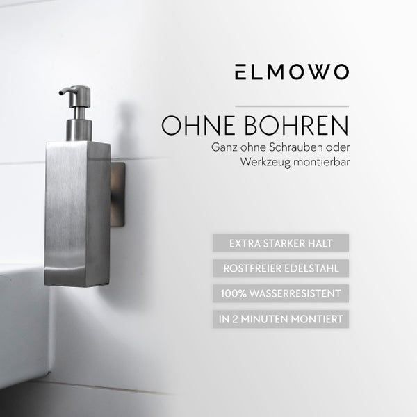 Elmowo Seifenspender aus Edelstahl zur Wandmontage ohne Bohren durch Kleben für das Badezimmer.