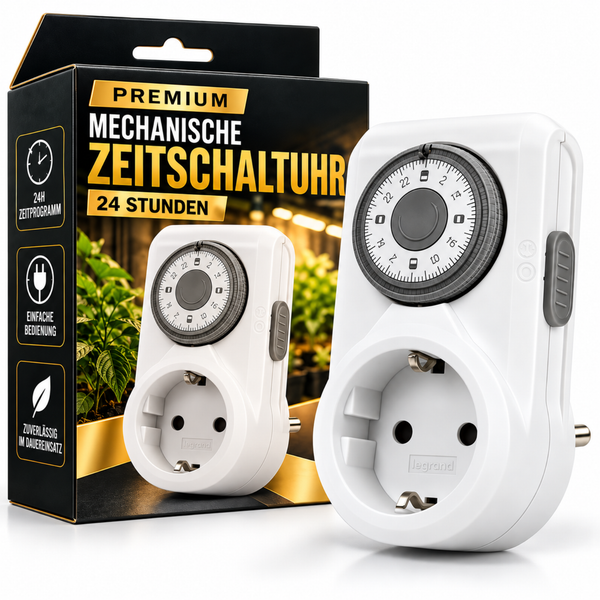 Mechanische Zeitschaltuhr mit 24 Stunden Programm in der Produktverpackung