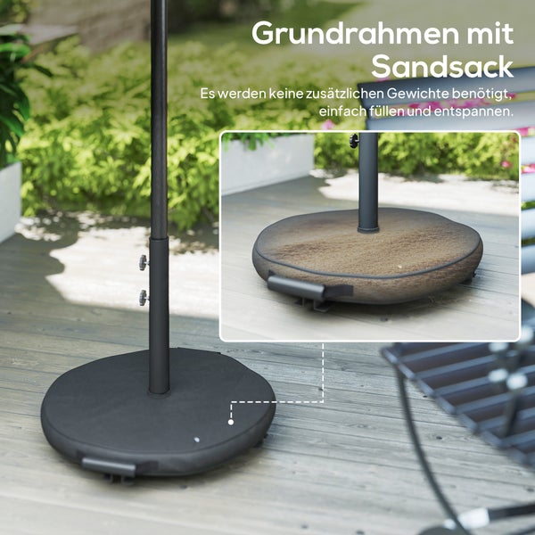 Outsunny Sonnenschirm ca. Ø300 cm neigbar Balkonschirm mit Kurbel Kreuzfuß Sandsack, UV 30+ Einziehbar Gartenschirm Rund windfest stabil Marktschirm für Garten Balkon Terrasse Blau