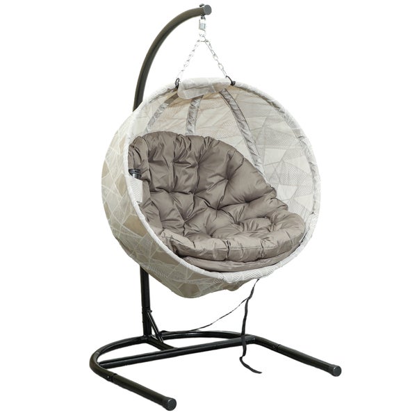 Outsunny Eiförmiger Hängesessel mit Gestell, faltbar Hängeschaukel mit Becherhalter, abnehmbar waschbar Sitz, U-Gestell, Hängematte, Schaukelsessel für Terrasse, Garten, Sand