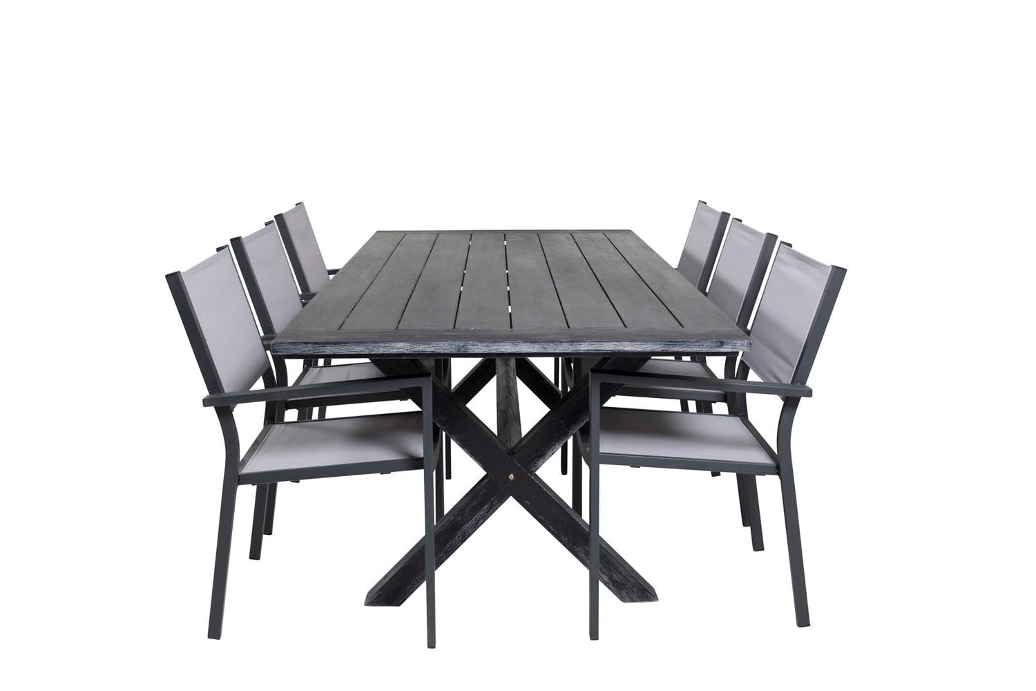 Rives Gartenset Tisch 200x100cm, 6 Stühle Copacabana, schwarz,grau.