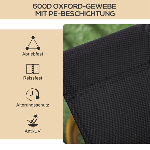 Zwei schwarze Campingstühle mit Armlehnen aus Holz