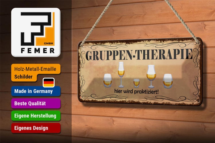 Blechschild Spruch 27x10cm Bier Gruppen Therapie hier wird Dekoration