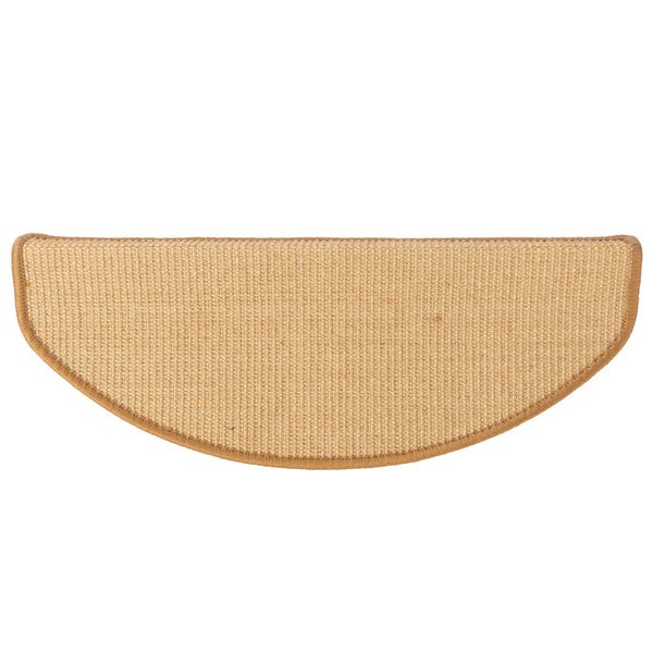 FLOORDIREKT Premium Sisal-Stufenmatte - Umkettelt & Selbstklebend - Halbrund - Natur - 23,5 x 65 cm