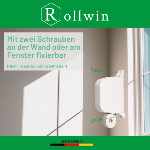 Rollwin 2x Rolladen Gurtwickler Aufputz - aus Deutschland - 185mm Lochabstand Weiß - Maxi Rollladen Aufwickler mit 5m Gurt 23mm Grau genoppt Maxi Wickler aufklappbar inklusive Rolladengurt