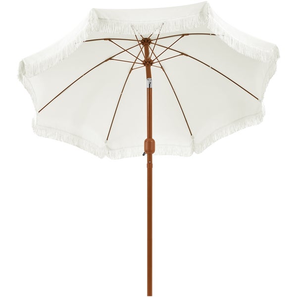 Gartenschirm mit Fransen und Holzstiel