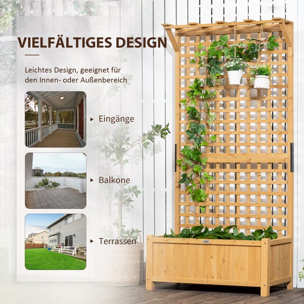 Outsunny Hochbeet Pflanzkasten mit Rankgitter, Spalier Pflanzkübel Blumenkasten Holz, Gartenspalier 90 x 45 x 183cm für Garten Balkon Terrasse, Blumenkübel für Kletterpflanzen Korbpflanzen, Blumen