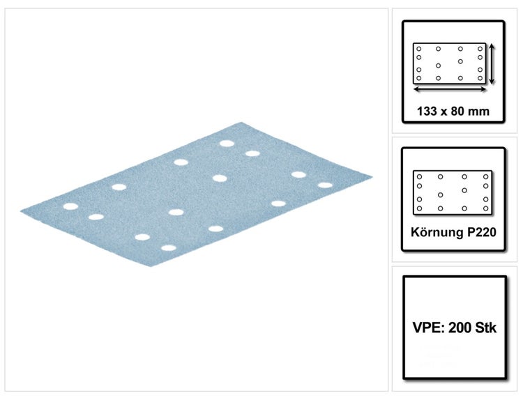 Festool STF 80x133 Schleifstreifen Granat P220 80 x 133 mm 200 Stk. ( 2x 497123 ) für Rutscher RTS 400, RTSC 400, RS 400, RS 4, LS 130