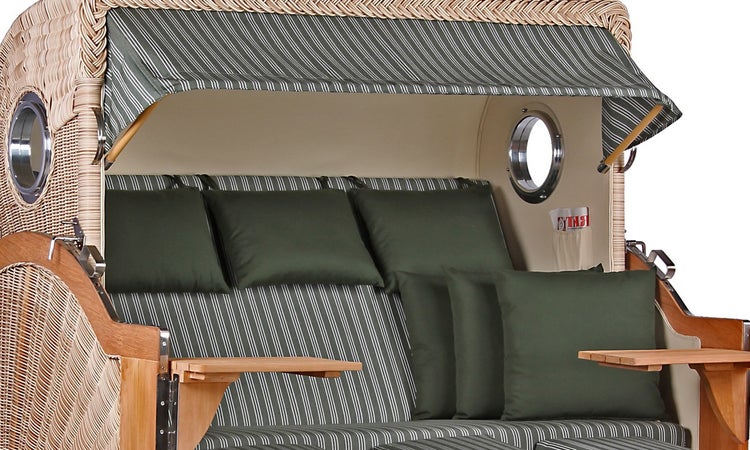 Strandkorb Westerland XXL Teak Bullauge PE shell Dessin 504