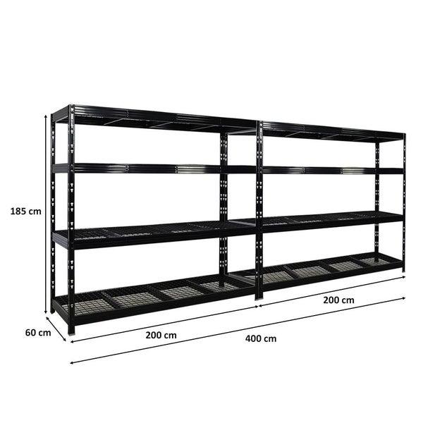 PROREGAL Mega Deal 2x Profi Schwerlastregal Rhino HxBxT 180x200x60cm 4 Gitterrost-Ebenen Fachlast 500kg Schwarz