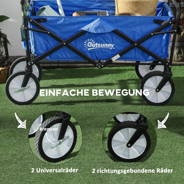 Outsunny Bollerwagen, 93L x 49B x 75-100H cm, Stahl (Q195), Nylon, Oxford, blau