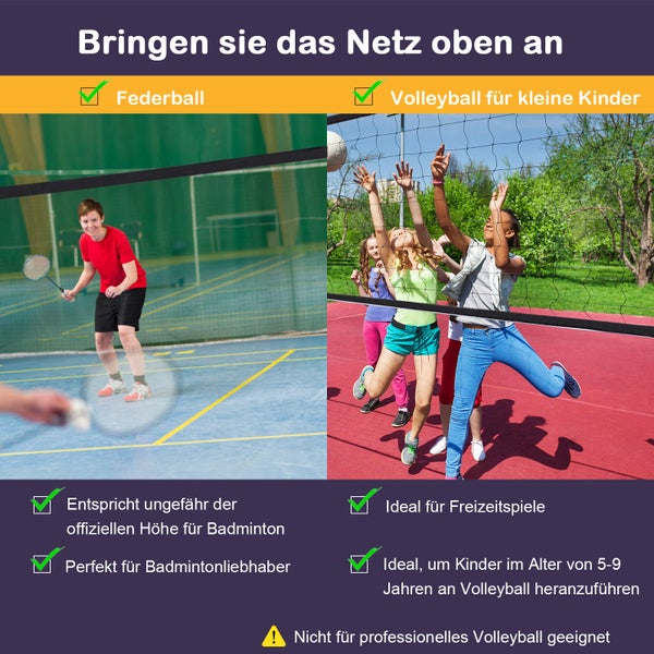 HOMCOM Badmintonnetz Set Höhenverstellbar, faltbares Tennisnetz mit Badmintonschläger, 94/158H cm, Metall, Polyester, Schwarz