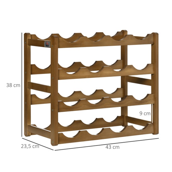 HOMCOM Weinregal Flaschenregal Weinhalter für 16 Flaschen Wasserfestes Standregal Getränkeregal aus Bambus Braun 43 x 23,5 x 38 cm