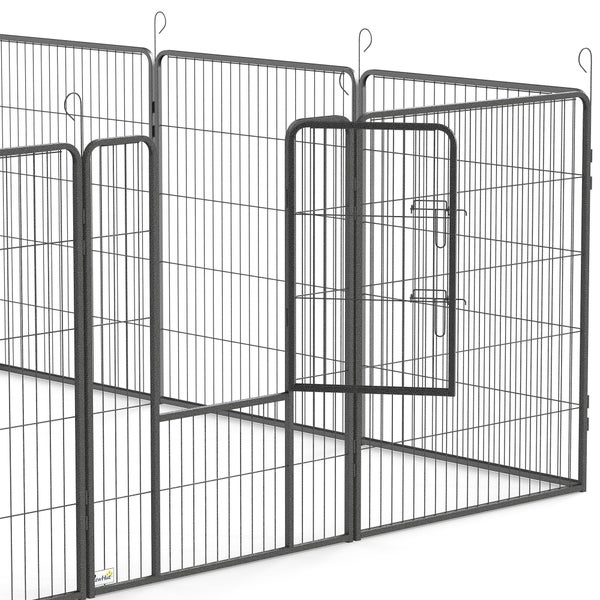Klappbarer Welpenauslauf aus Metall mit integrierter Tür für Hunde und Kleintiere.