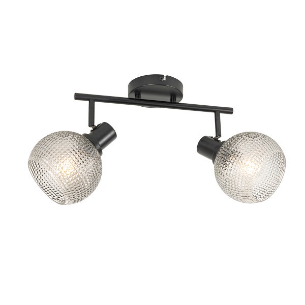 Deckenleuchte mit zwei Strahlern und strukturierten Glasschirmen