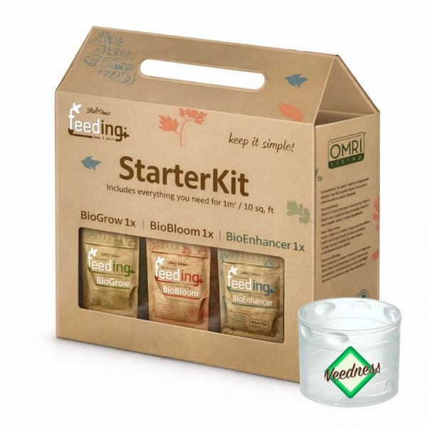 Green House Feeding Bio StarterKit mit BioGrow, BioBloom und BioEnhancer im Karton inklusive Veedness Messbecher.