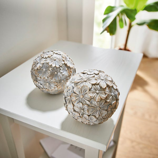 FRANK FLECHTWAREN | Kugel Blumen, 2er Set, POLYRESIN, D: 10,5 cm