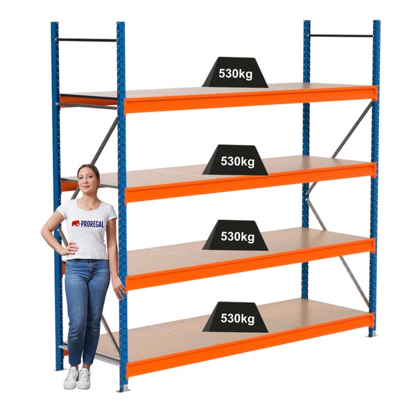 Lagerregal mit vier Regalböden, belastbar bis 530 Kilogramm pro Boden