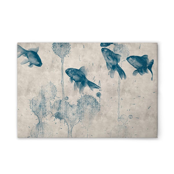 Dekorative Leinwand mit Goldfischmotiv und abstraktem Muster
