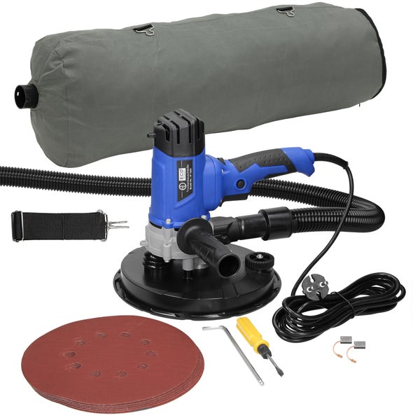 ECD Germany Trockenbauschleifer 1200W, Ø 210mm Schleifpapier, Drehzahl 3000 U/min, Wandschleifer Deckenschleifer Langhalsschleifer, mit 6 Schleifscheiben, Staubfangsack, Absaugschlauch, Absaugadapter