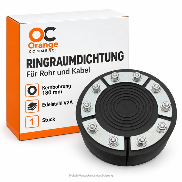 Ringraumdichtung fuer Rohr und Kabel fuer 180 Millimeter Kernbohrung aus Edelstahl V2A inklusive Verpackung von Orange Commerce