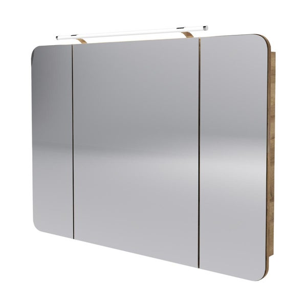 FACKELMANN MILANO Badmöbelset 3-teilig, 100 cm Breite Waschtisch mit Unterschrank und Spiegelschrank in Holz braun, inkl. LED-Beleuchtung mit Soft-Close-System