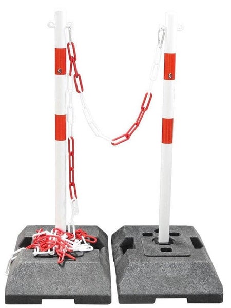 Kettenpfosten 1 Absperrpfosten Stahl weiß rot 1m x Ø42mm +18kg Fuss